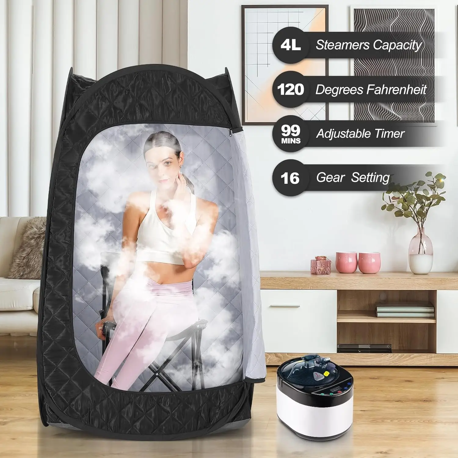 Smartmak Portable Sauna Room Black 1 Person Size Portable Steam Sauna With Steam Generator