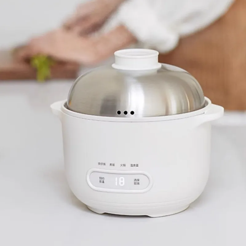 Non-stick Liner Egg Cooker 1L Rice Cooker 304 Stainless Steel Small White Electric Cylinder 500W English Household White Color