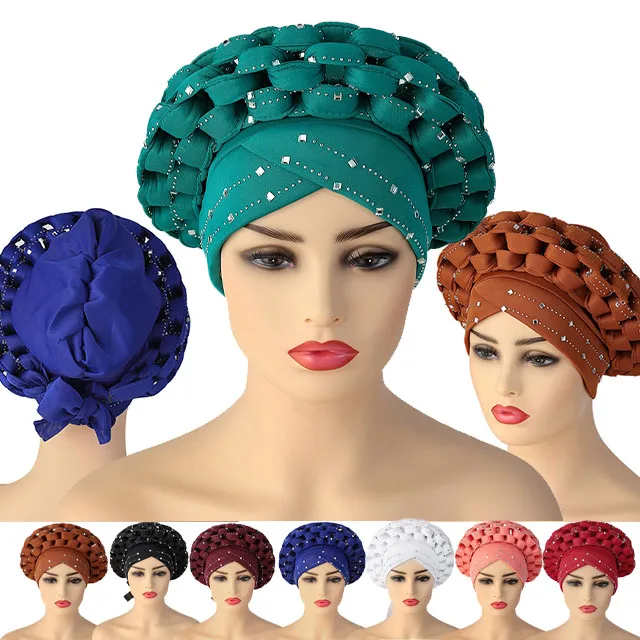 African Muslim Turban Adjustable Space Layer Ethnic Hat Head Decoration Muslim Turban Hat With Rhinestone