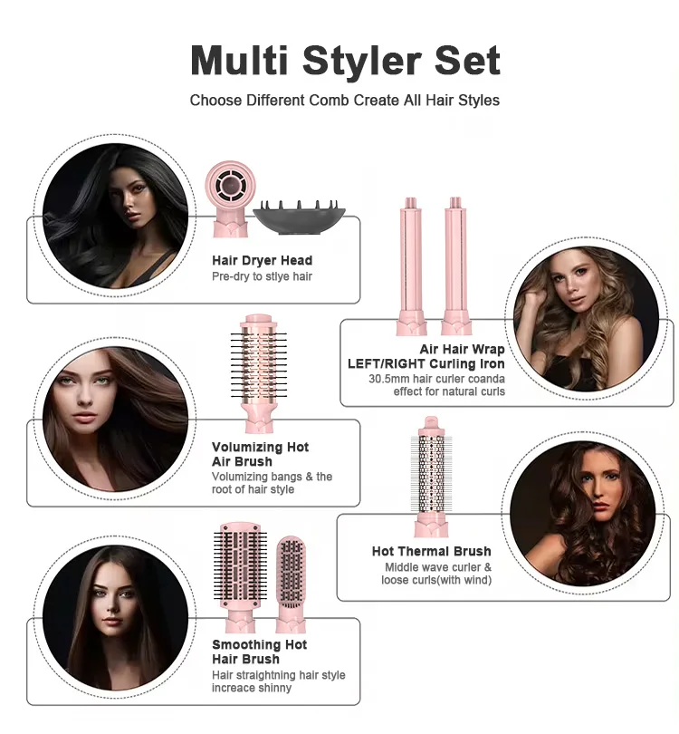 Five Plus 110000 Rpm 7 6 5 in 1 Auto Wrap Multi Hair Styler Wholesale Strong Cold Hot Air Brush Comb High Speed Hair Blow Dryer