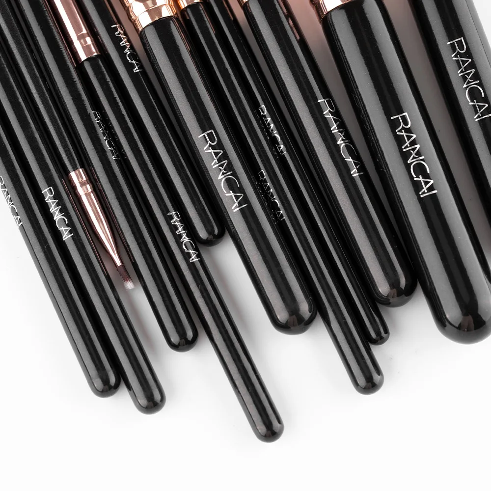 Wholesale Nylon Wooden Handle Portable Makeup Brush Set Custom Logo Luxury Vegan Black Makeup Brushes With Case