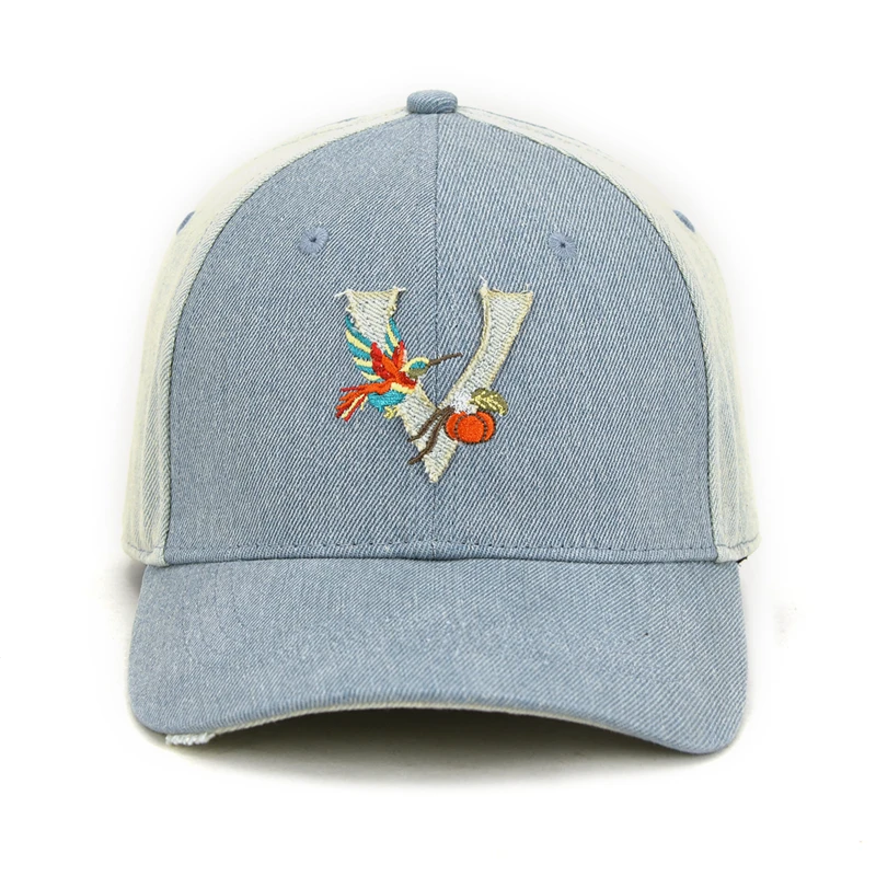 New arrival color block structured letter graphic blue jean cowboy baseball cap hat