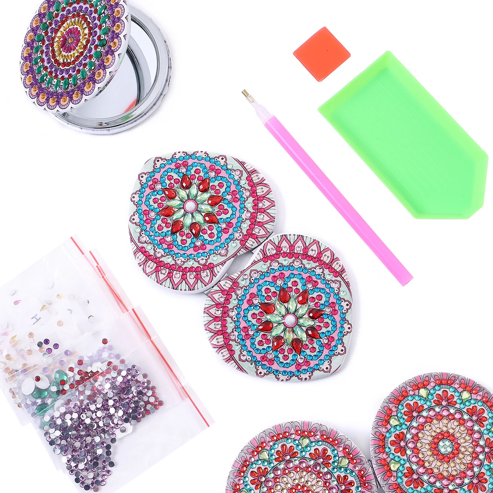 DIY Diamond Painting Mandala Makeup Mirror Double Side Drilled Full Drill Diamond Crystal Flower Foldable Women Mini Mirrors