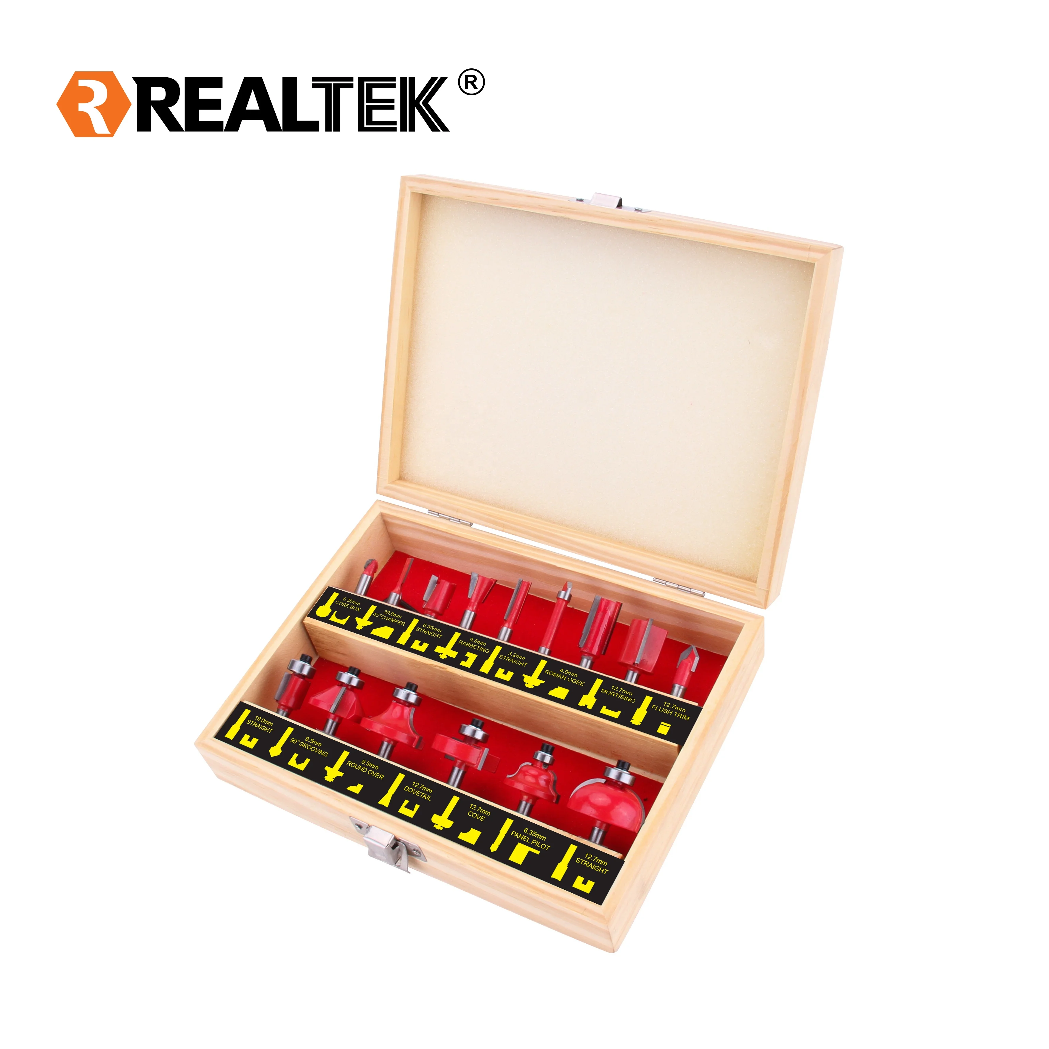Realtek 15Pcs Router Bits Set  for Wood Woodworking Safety Milling Cutters Wood Drill Bit Set