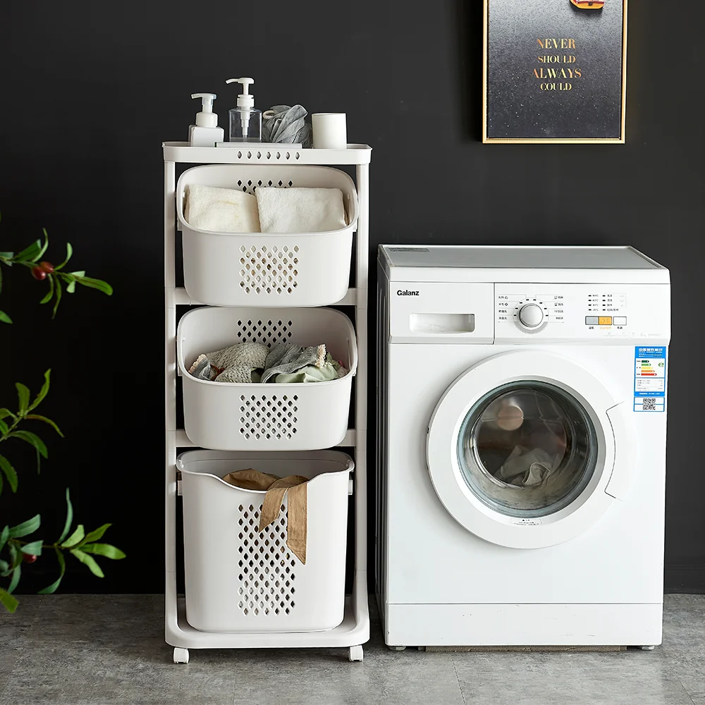 Домашняя пластиковая корзина для белья, 3 яруса