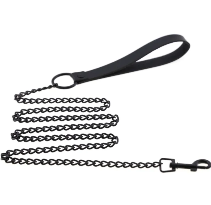 High Quality All Black Metal Leather Chain Dog Leash