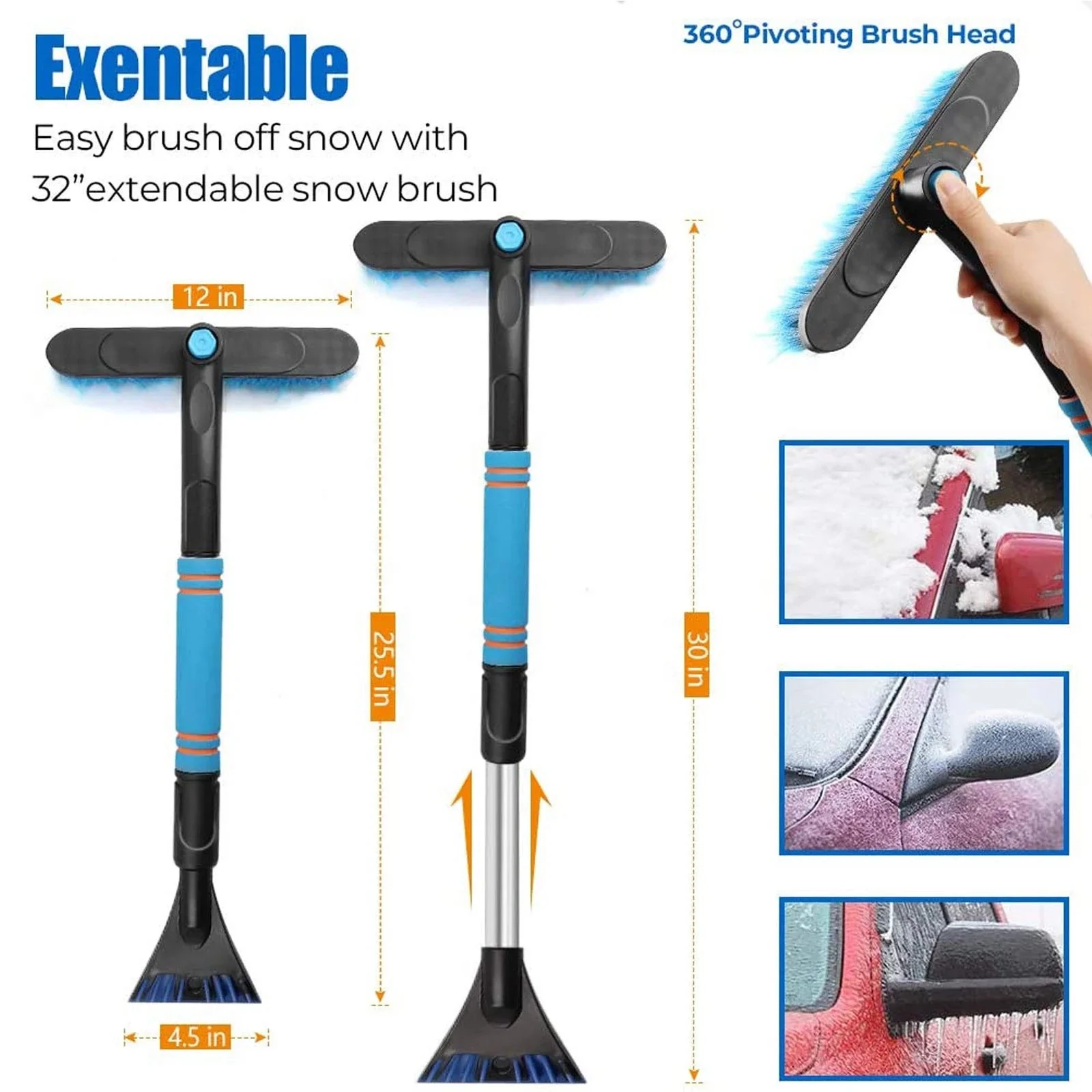 Multi-functional Auto Snow Scraper for Vehicles - 2-in-1 Snow Shovel and Ice Scraper