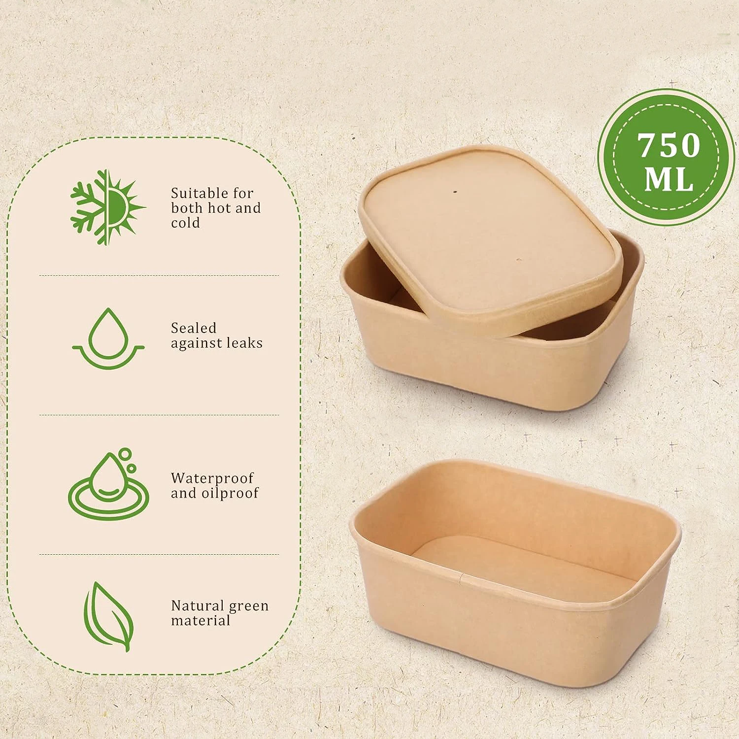 Kraft single paper salad bowl takeout boxes disposable for salad  Rectangular Paper Food bowl container supplier with paper lid