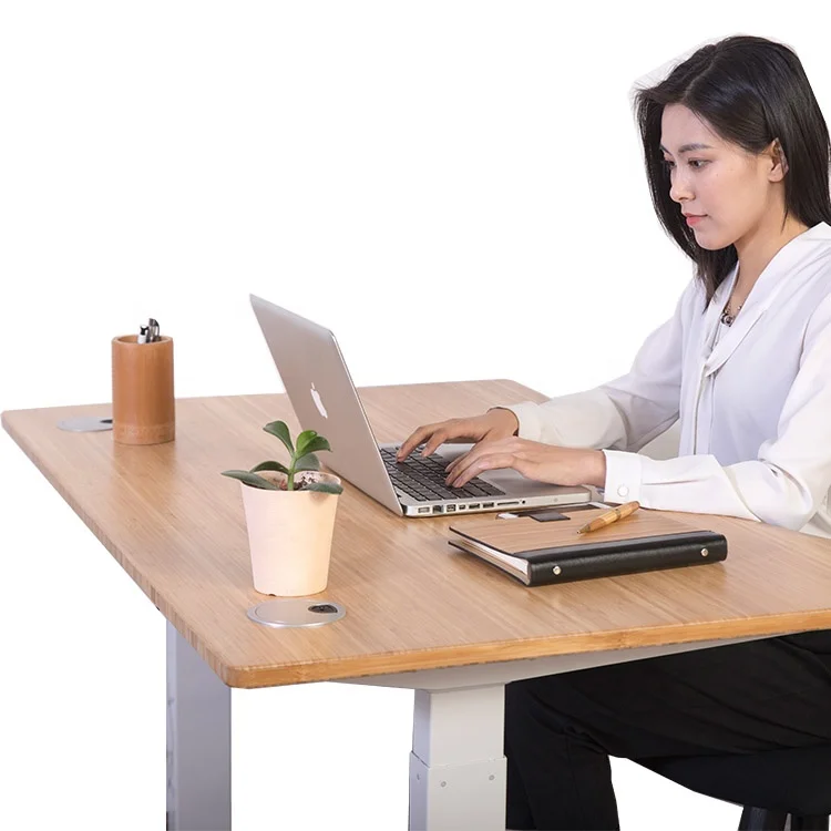 Height adjustable bamboo office table solid  standing bamboo desk top factory