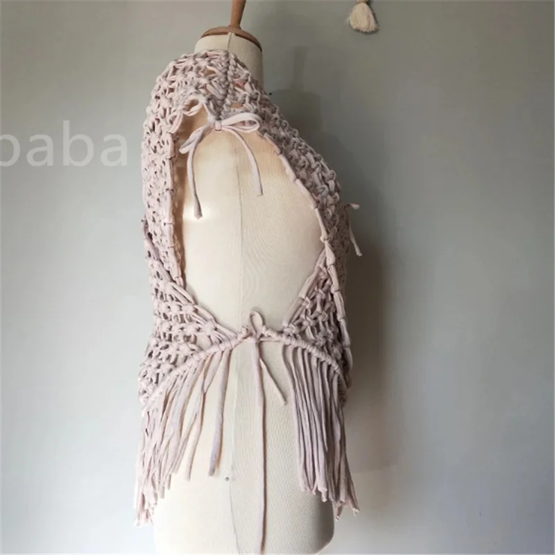 Custom Boho Style macrame Vest handmade clothes cotton crochet shawl scarf with tassels