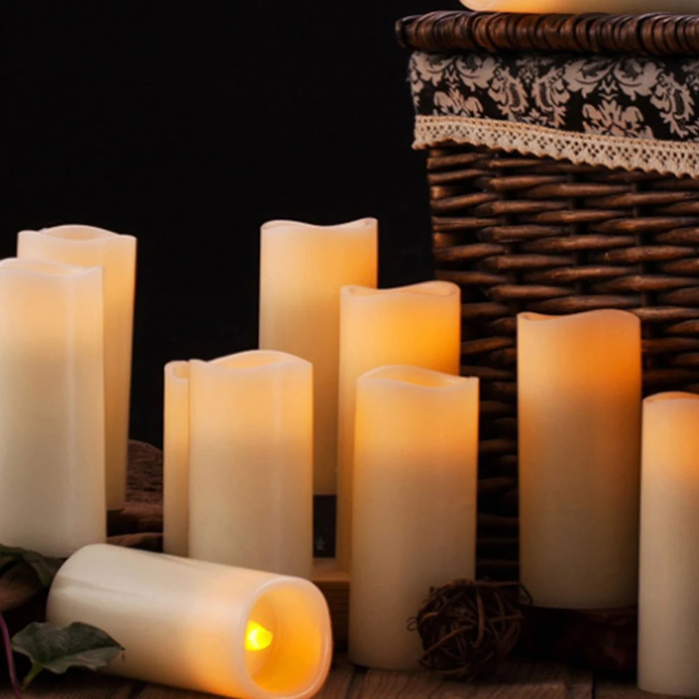 Led Electric Electronic Velas Battery Operated Rechargeable Flameless Pillars Flickering Kaars Plastic Votive Candle Light Set