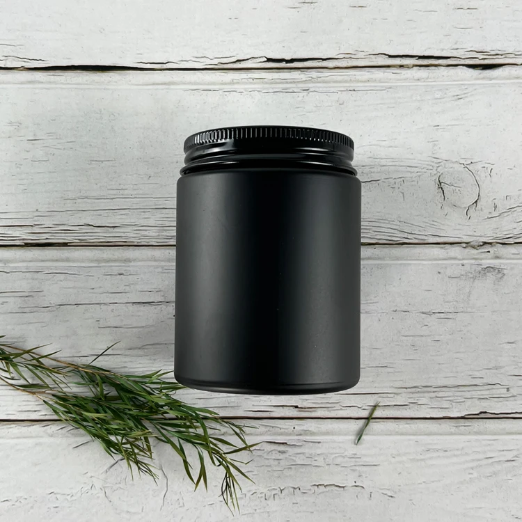 Empty Black Color Round Aromatherapy Bottle with Any Color Spray Home Smooth Glass Jar for Candles with Black Aluminum Lids