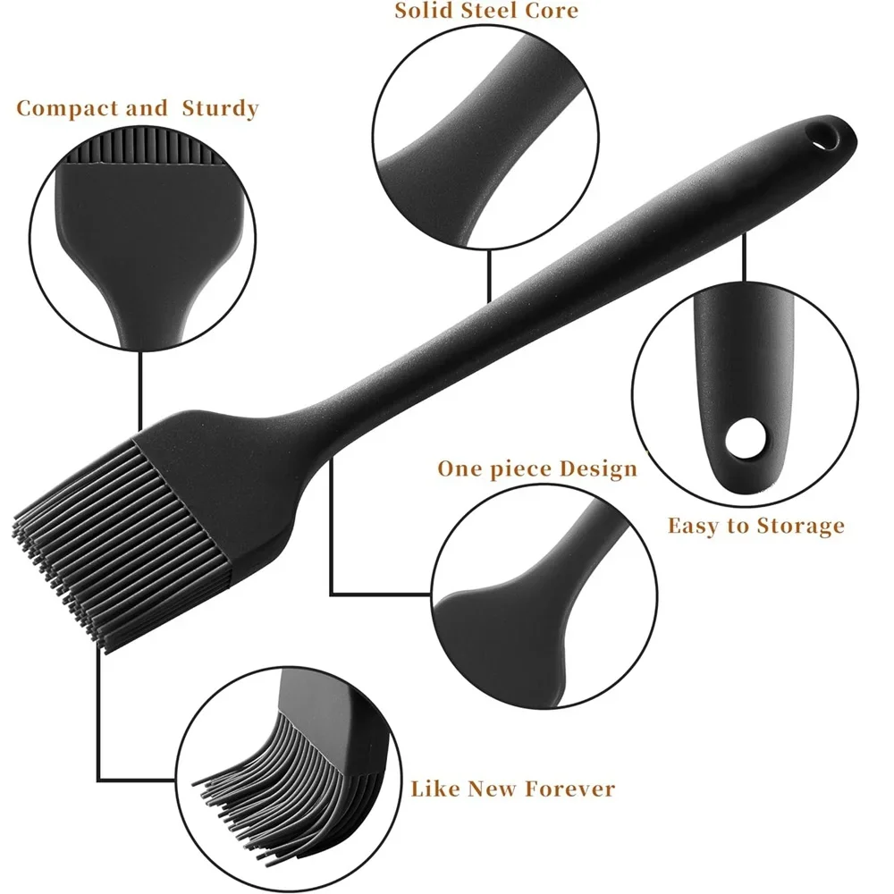 Heat Resistant Basting Silicone Oil Brush Silicone Brush With Handle For Grilling Baking Marinating Kitchen Cooking