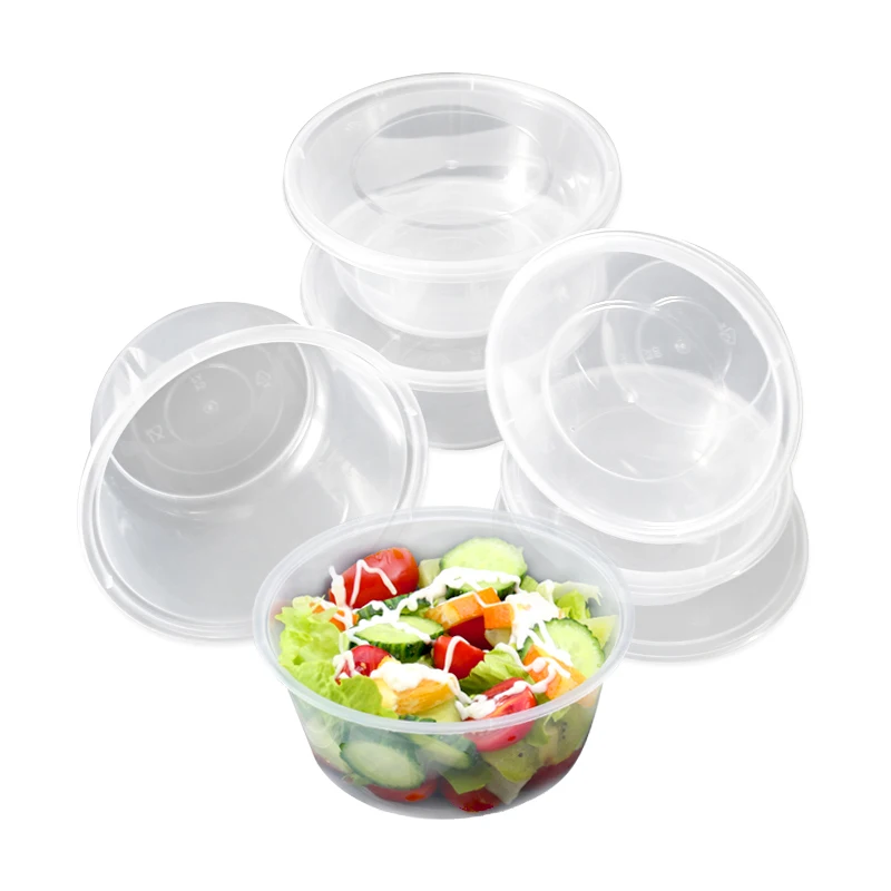 Disposable Plastic Leak-proof Heat Resistant Transparent Round Takeaway Food Bowl Container With Lids