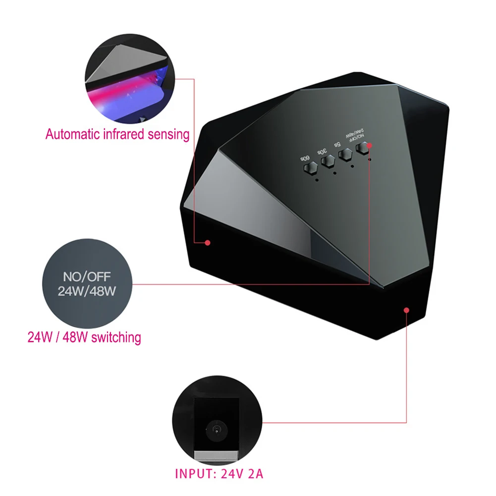 5S 30S 60S Timer Auto Sensor Lamp For Manicure Black Diamond Shape 48W LED UV Lamp Nail Dryer Gel Polish Drying Lamp