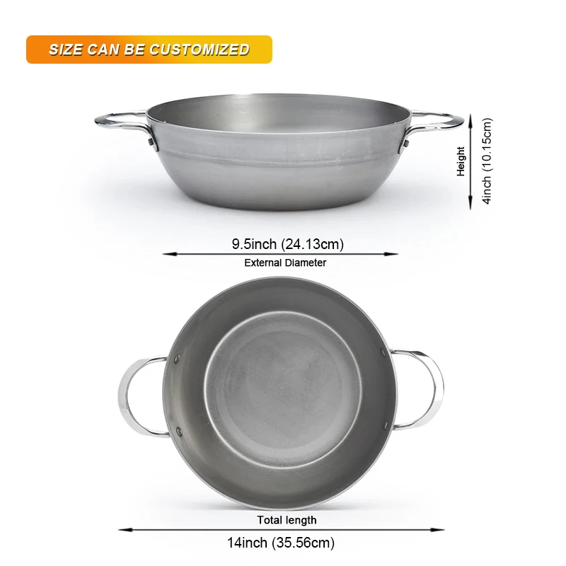 High-quality carbon steel Double-Handle Cooking pan hotpot pan for home cook