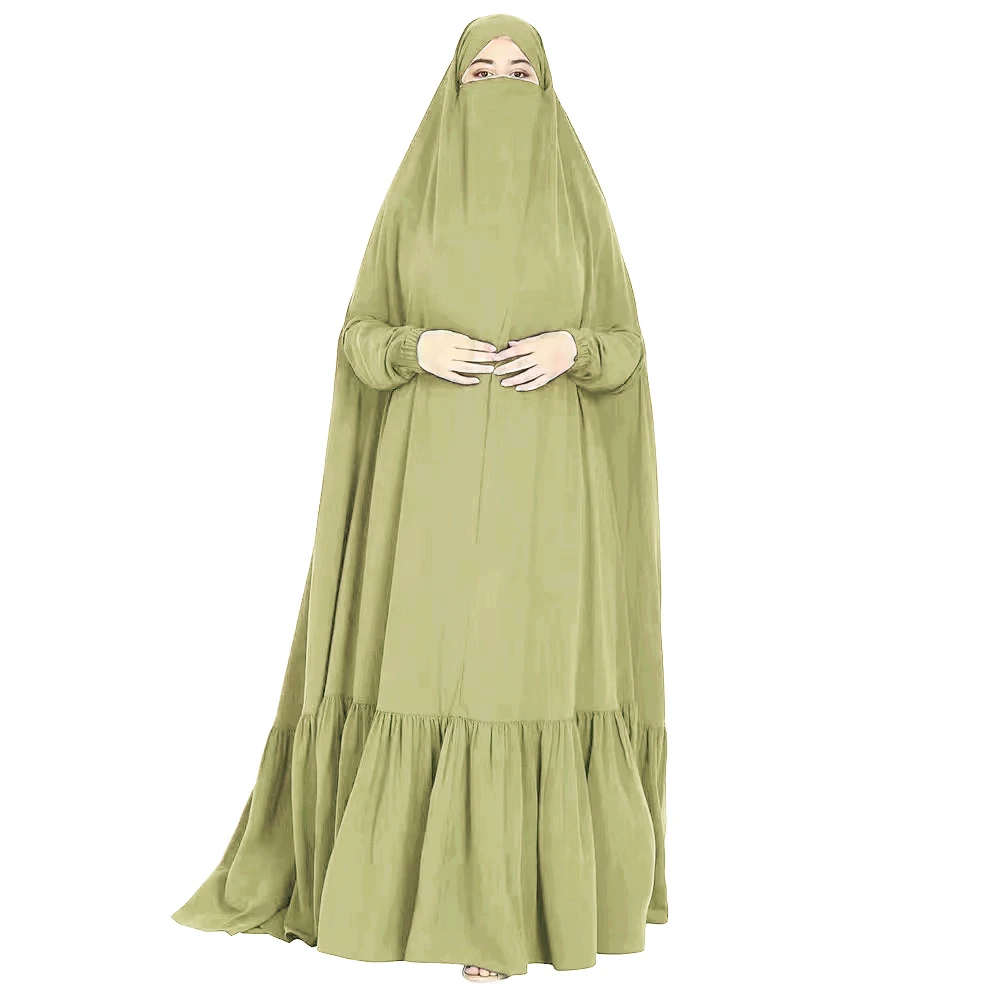 Modest Khimar Hijab Abaya Solid Color Festival Daily Robe Set Dress Niqab Burka Woman Clothing Islamic Muslim Abaya Dress Jilbab 2