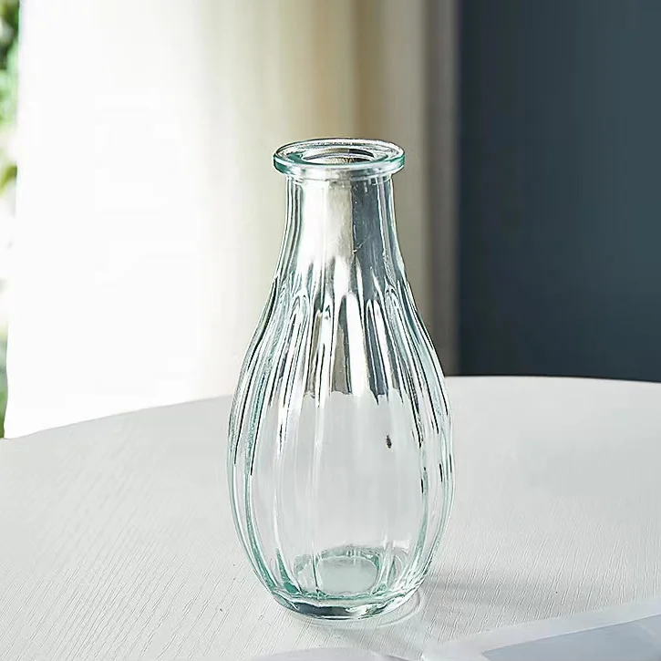 Creative embossed large bore glass vase for wedding decoration fancy glass vase