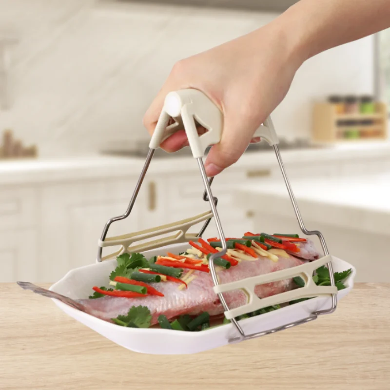 Multi-Function Non-Slip Stainless Steel Bowl Gripper Anti-Scalding Clip Kitchen Utensils & Gadgets Set Silicone Holder Plate