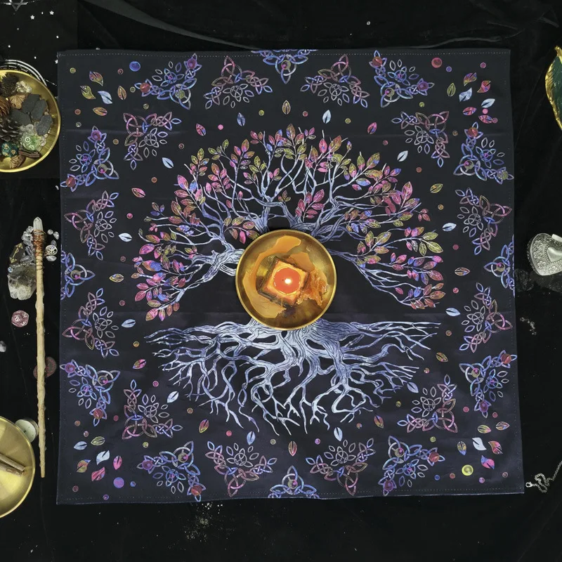 2023 Life Tree Winter Edition Dutch Velvet Tarot Square Home Table Cloth 64cm Colorful Tarot  Tablecloth