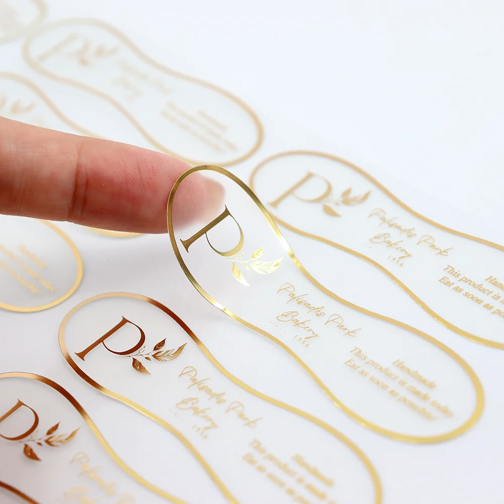Personalized Self Adhesive Label Clear gold sliver foil hot stamping Labels Custom Text Logo Transparent Stickers