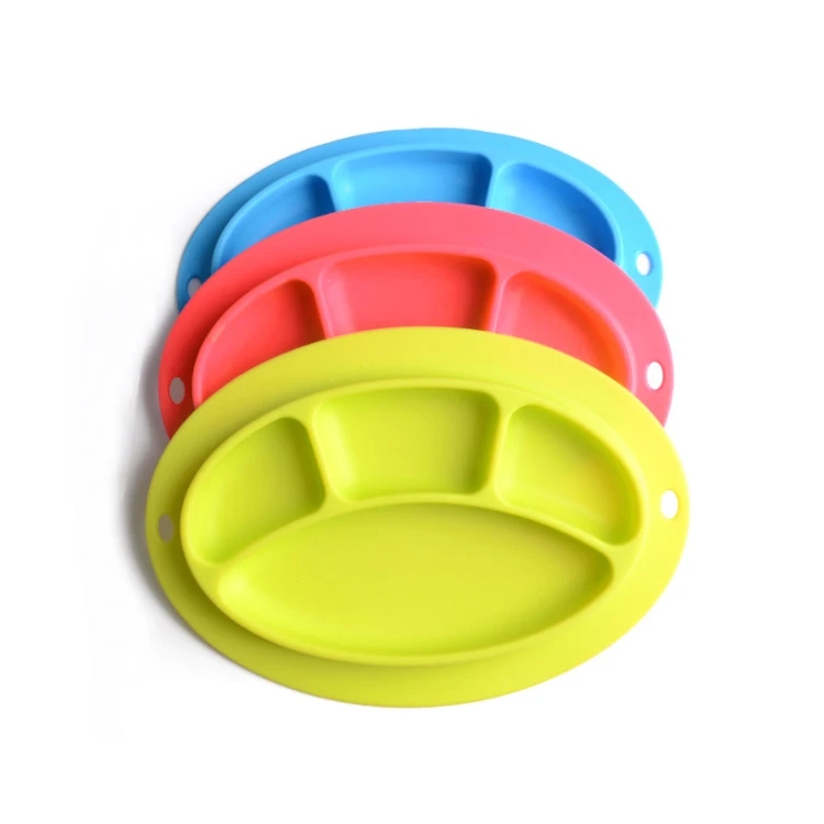 Heat-Resisitant Kinderteller Silicone Round Divided Baby Dinner Plates