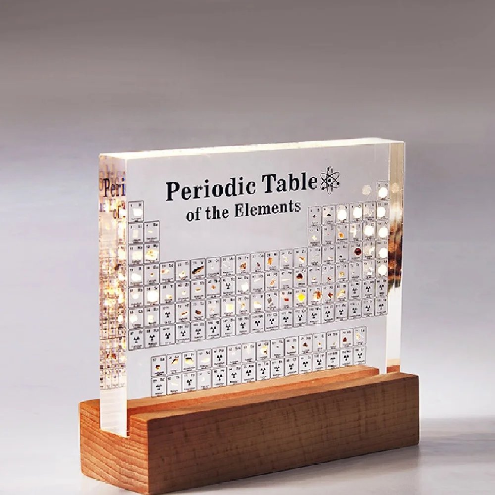 Fast dispatch Chemical Periodic Table With Wood Base For Students Teacher Gifts Decoration Crafts Acrylic Desktop Display Block