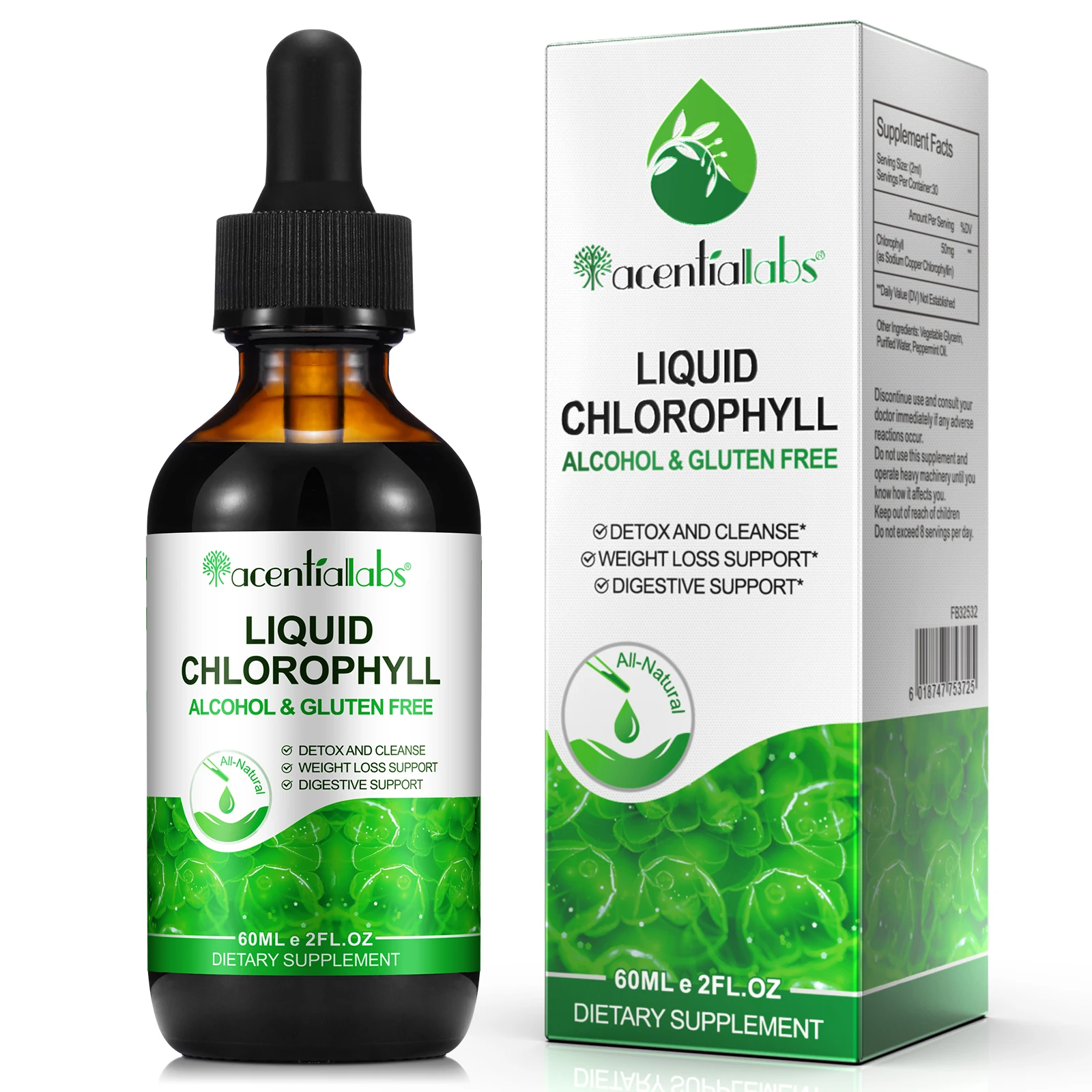 Acentiallabs 60ml wholesale liquid sodium copper chlorophyll supplements drink organic chlorophyll drops chlorophyll liquid