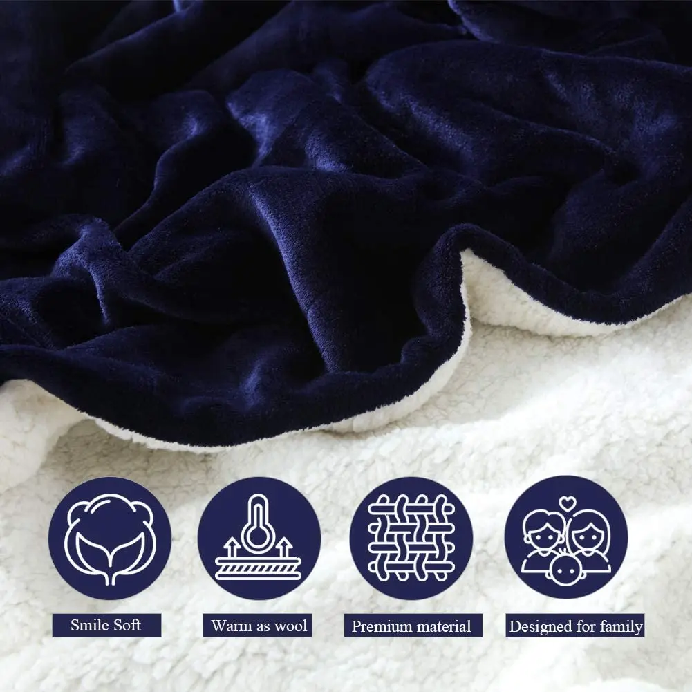 Factory Outlet Sherpa Wool King Bed Blanket - Navy Blue Thick Fleece Warm Soft Queen Blanket King Size