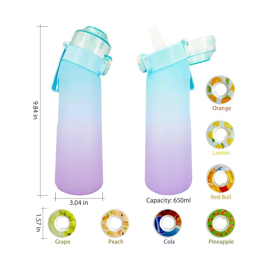 Flavored Water Bottle with Flavour Pods Air Water Up Bottle Frosted 650ml Air Starter Up Set Water Cup for Camping Fishing