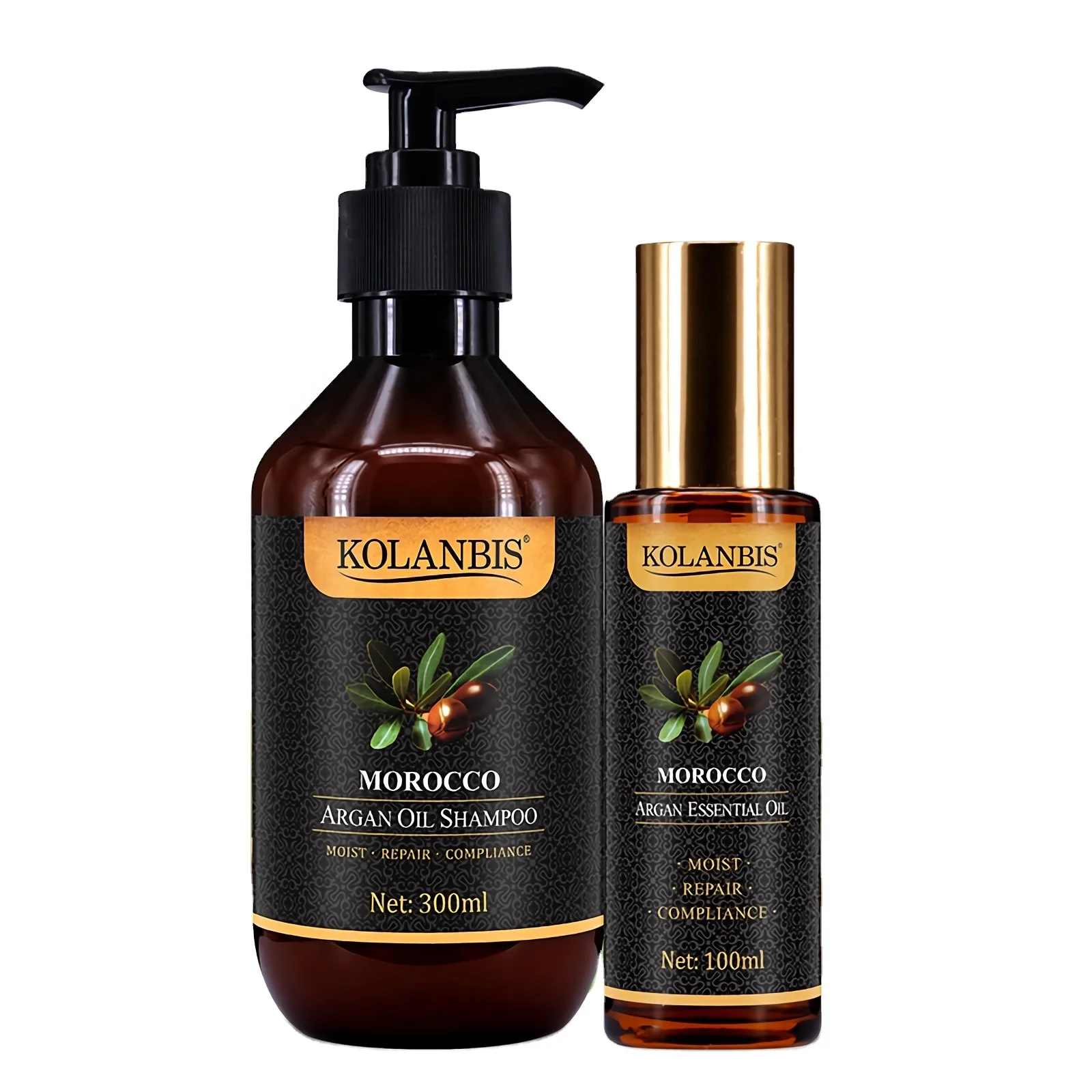 Wholesale KOLANBIS Morocco Argan Oil Organic Shampoo and Hair Oil Serum Set Hair Treatment