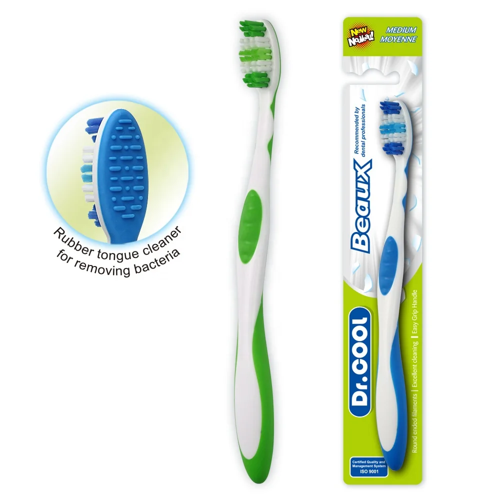 Daily use individually wrapped adult teeth whitening toothbrush with tongue cleaner