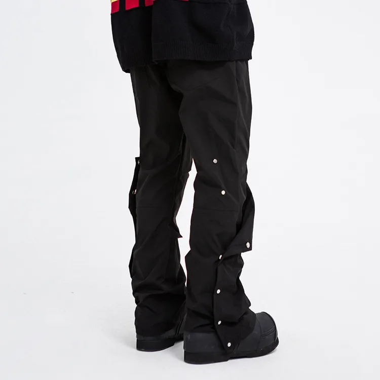 HOt Custom Black Blank Nylon Cargo Pants Men Hip Hop Style Straight Tactical Flared Pants