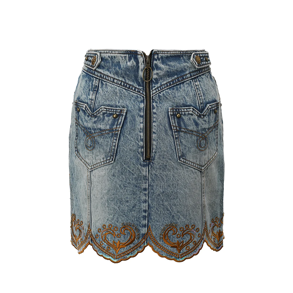 Женская короткая джинсовая юбка с высокой талией