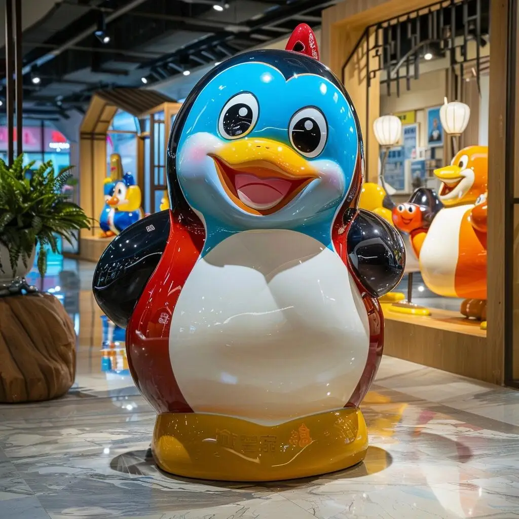 Custom Large Indoor Mall Flower Duck Decoration Fiberglass Sculpture Animal Fiberglass Statue