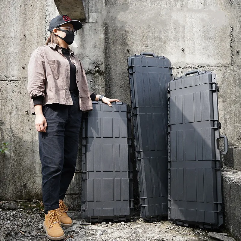 OEM black plastic tool box waterproof long case with handle plastic storage case for electronics equipment