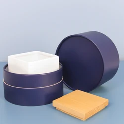 Luxury customized round shaped blue cardboard elegant square ceramic candle jar paper tube box with lid packaging
