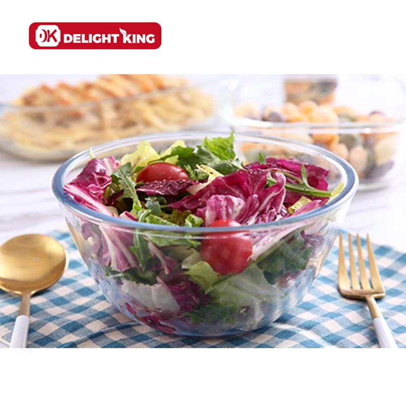 glass serving bowl 5pcs set Nested glass mixing bowl set oven safe glass salad bowl with lid