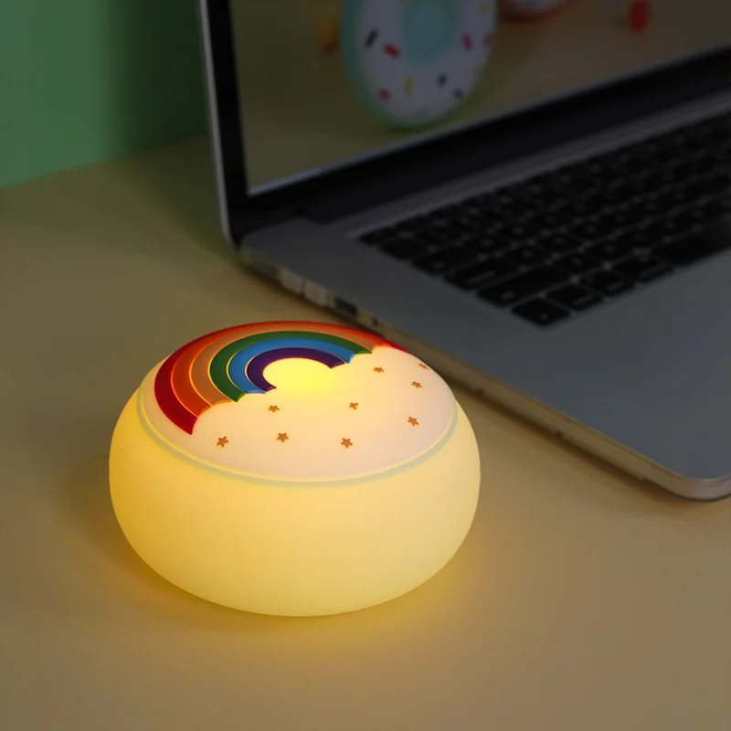 Светодиодная сенсорная силиконовая лампа в виде пончика радуги, детский ночник, светильник для спальни
