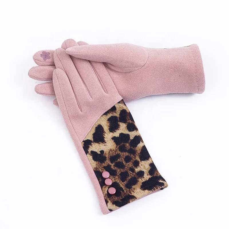 Factory Directly Sell Leopard Print Splicing Gloves DE-Velvet Winter Warm  Gloves for women