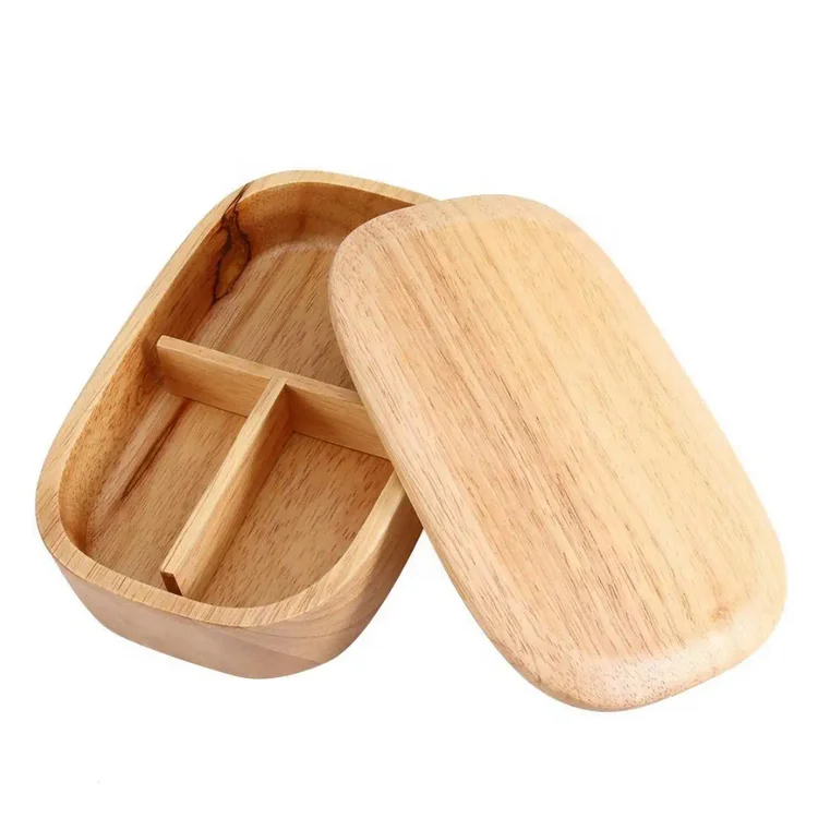 3 compartment eco friendly  wood bento lunch box well made durable  bamboo lunch box