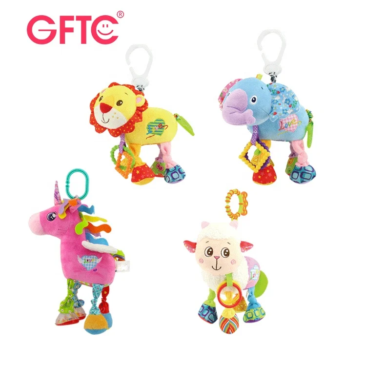 GFTC Plush Hanging Bell Baby Toys Stuffed Cartoon Animal Soft Plush Soothing Pendant Toy for Infant