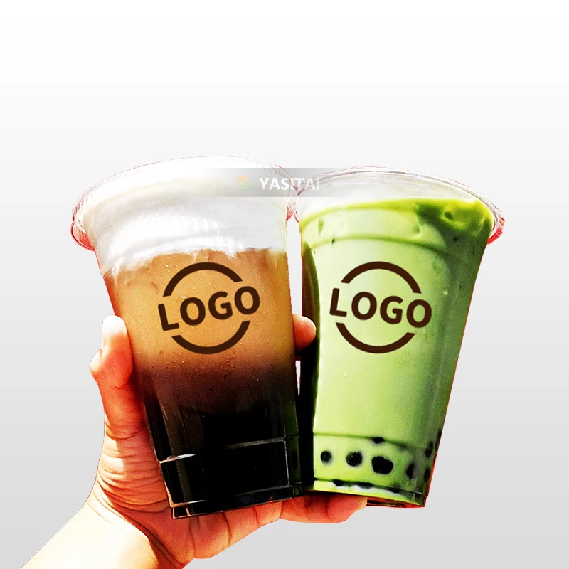 Disposable transparent recyclable ECO-Friendly plastic cups with logo printing 12 16 20 24 32oz with panda lids