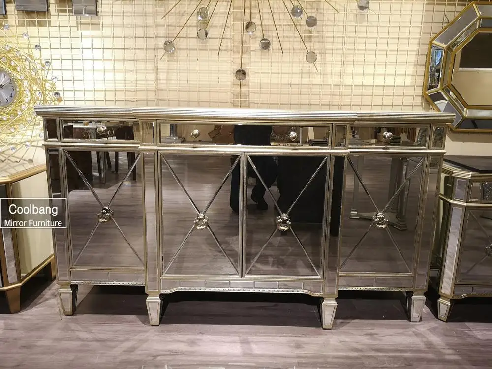 Coolbang CBM032 antique mirrored buffet table with drawers