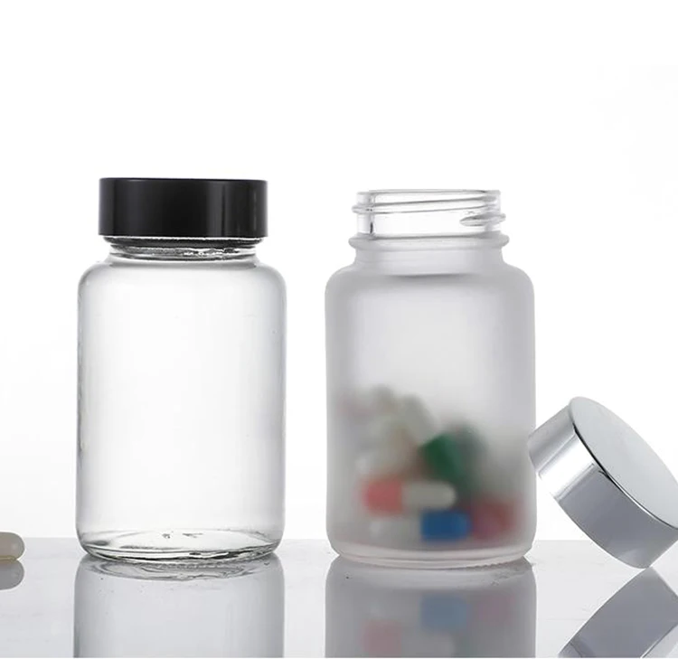 100ml 150ml Glass Clear Frosted Child Resistant Jar For Gummy Candy Vitamin Supplement Capsule Pills Bottle