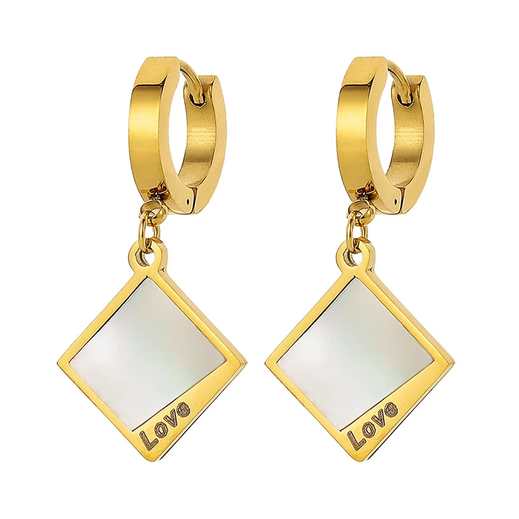 New Contracted Trend Women Ladies Fashion Banquet Jewelry Stainless Steel Shell Gold Geometric Diamond Shape Drop Earrings 2022