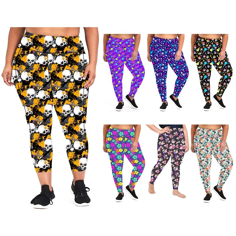 Женские спортивные Леггинсы с принтом черепа, Заводские Популярные штаны для бега из 92% полиэстера, 8% спандекса, спортивные Леггинсы с цифровым принтом, большие размеры