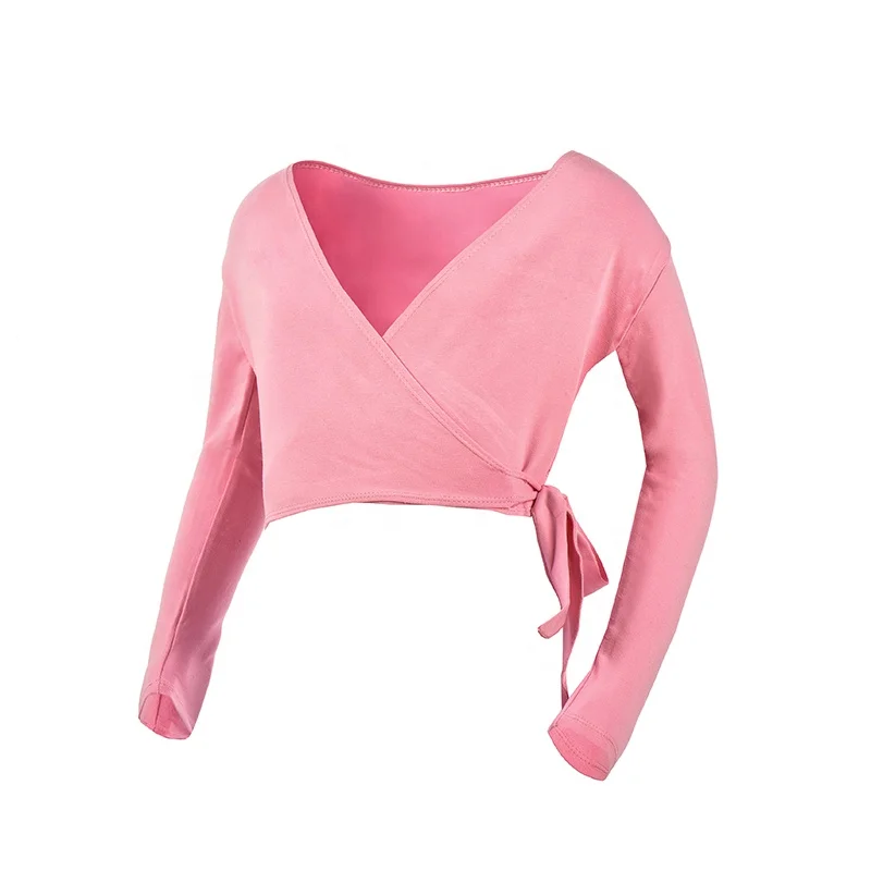 Girls Long Sleeve Cotton Lycra Tie Up Dance Top Uniform Wear Ballet Crossover Warm Up Wrap Top