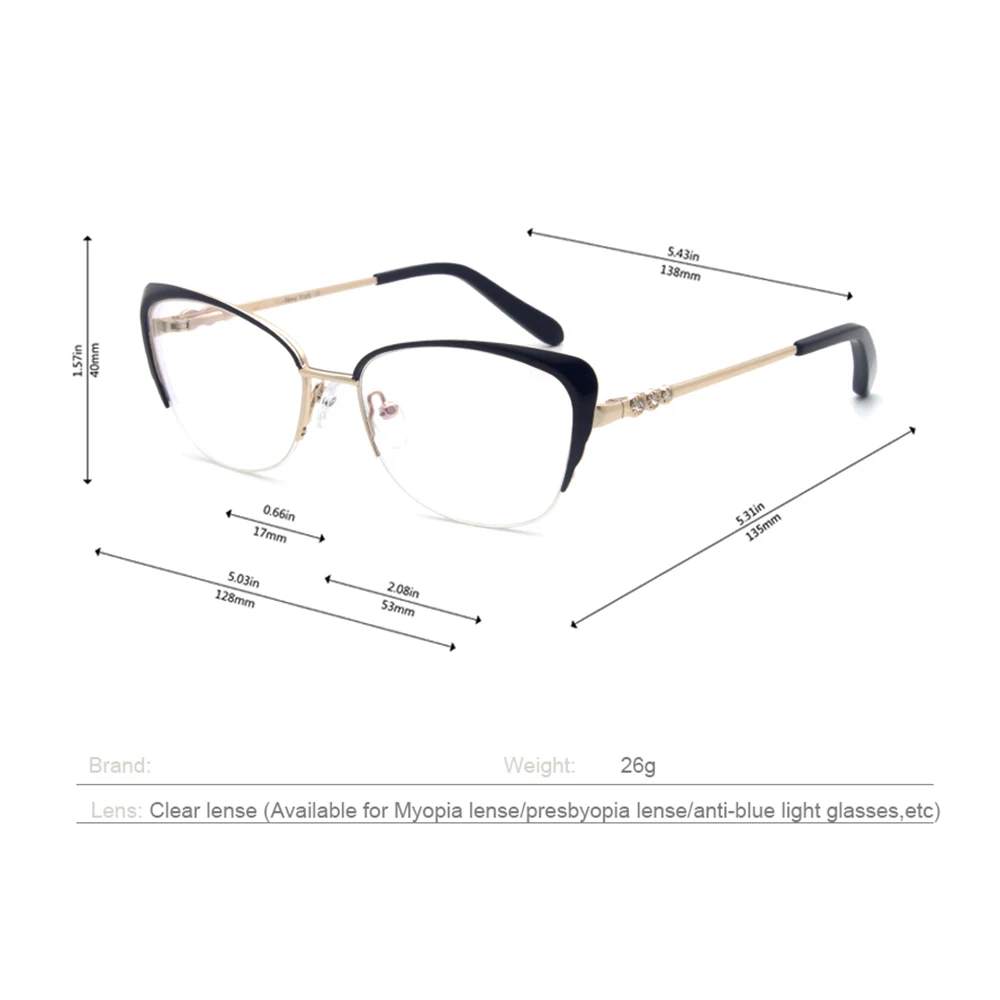 Eyeglasses Rimless Frames Spectacles Glasses Stainless Steel Prescription Myopia Cat-Eye Women Lady New Best Fashion FVG7001
