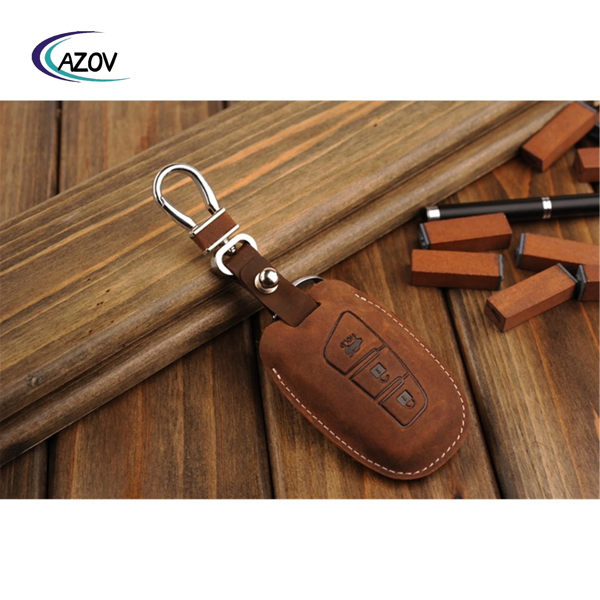 Leather Remote Auto Key Holder Organizer RFID Smart Car Key Case Cover For Any Brand Car